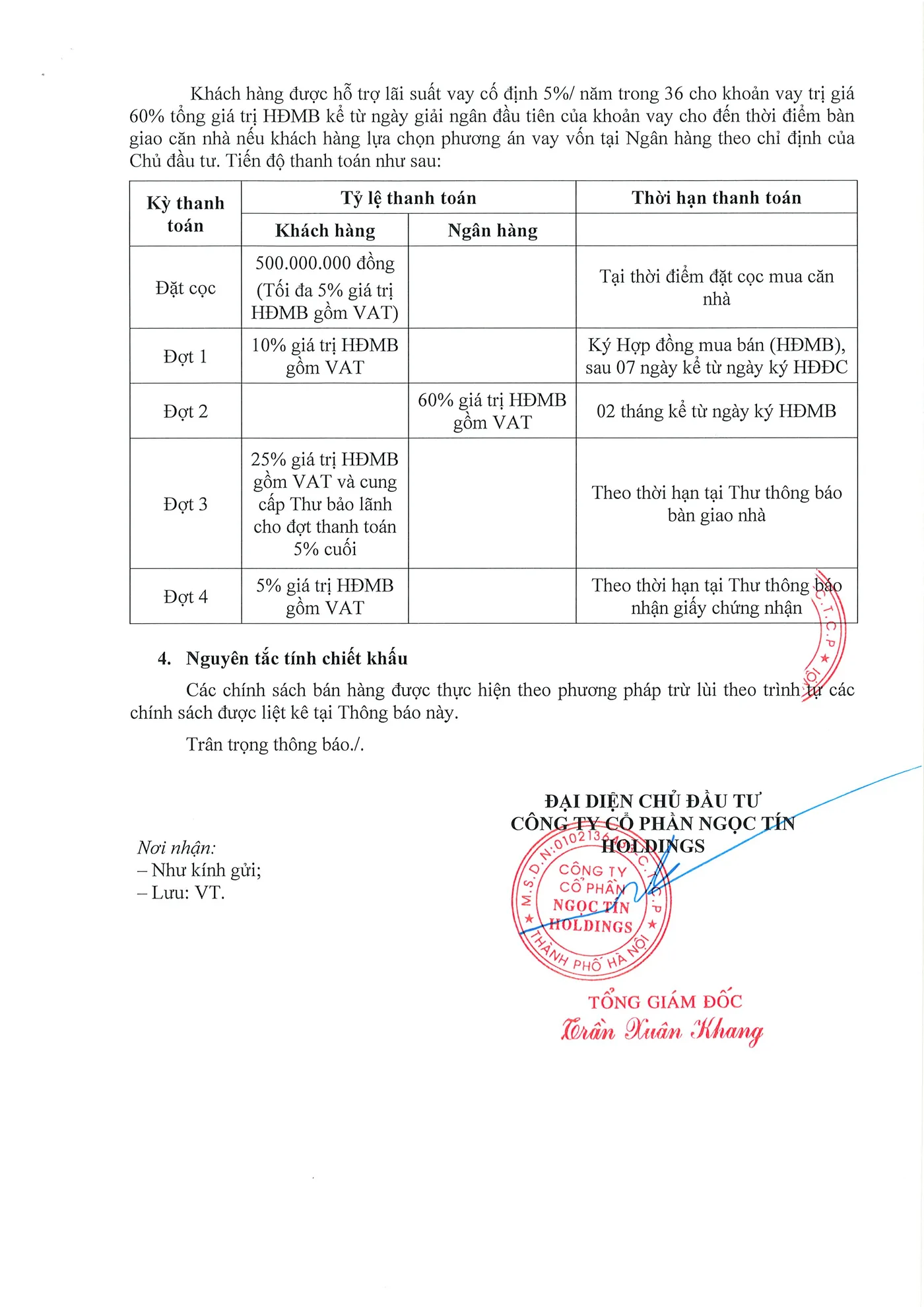 Thông báo chính sách bán hàng dự án NAMMON Square của Ngọc Tín Holdings, trang 4